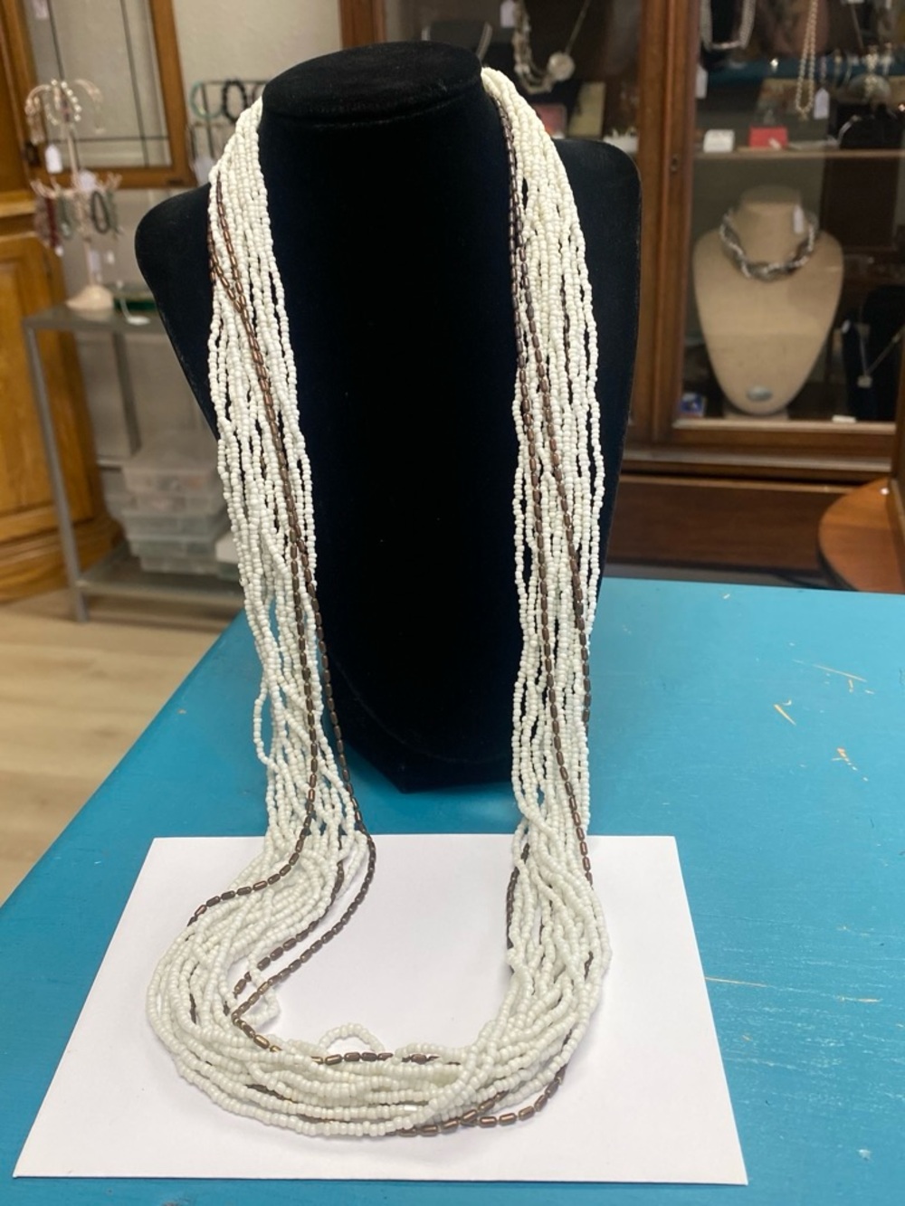 Multi-Strand White and Brown Seed Bead Necklace - Women Jewelry